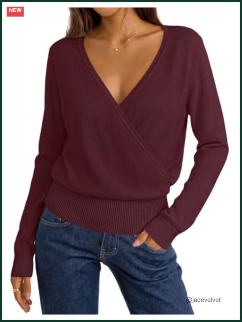 V Neck Wrap Sweater for Women Fall Knit Pullover Long Sleeve